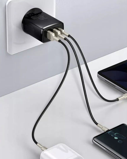 BASEUS Greitas įkroviklis telefonui, C tipo USB, 2x USB, 30W PD QC 3.0 AFC