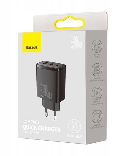 BASEUS Greitas įkroviklis telefonui, C tipo USB, 2x USB, 30W PD QC 3.0 AFC