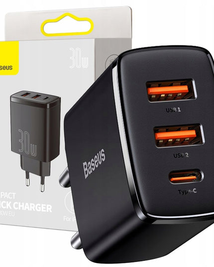 BASEUS Greitas įkroviklis telefonui, C tipo USB, 2x USB, 30W PD QC 3.0 AFC