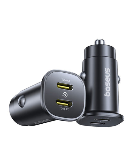 BASEUS Greitas automobilinis įkroviklis 2x USB-C Tipas C PD 30W maitinimo šaltinis automobiliui