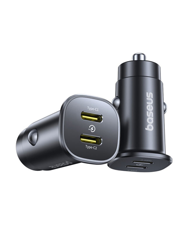 BASEUS Greitas automobilinis įkroviklis 2x USB-C Tipas C PD 30W maitinimo šaltinis automobiliui