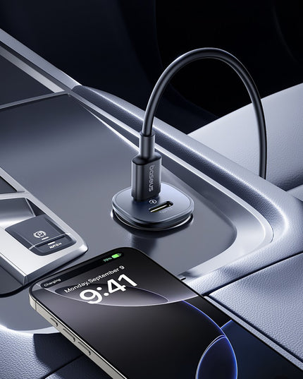 BASEUS Greitas automobilinis įkroviklis 2x USB-C Tipas C PD 30W maitinimo šaltinis automobiliui