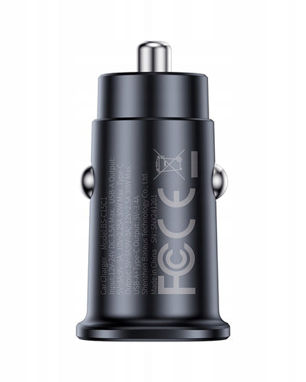 BASEUS Greitas automobilinis įkroviklis 2x USB-C Tipas C PD 30W maitinimo šaltinis automobiliui