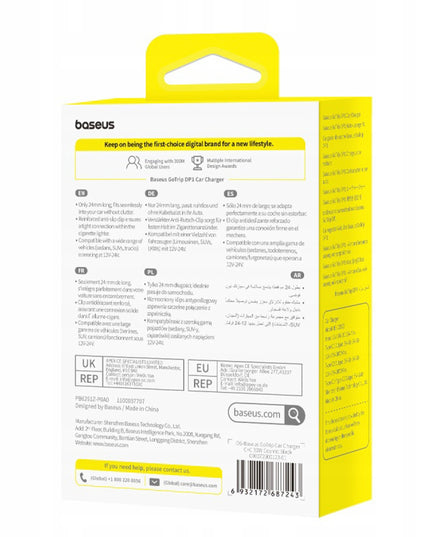 BASEUS Greitas automobilinis įkroviklis 2x USB-C Tipas C PD 30W maitinimo šaltinis automobiliui