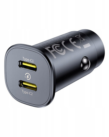 BASEUS Greitas automobilinis įkroviklis 2x USB-C Tipas C PD 30W maitinimo šaltinis automobiliui