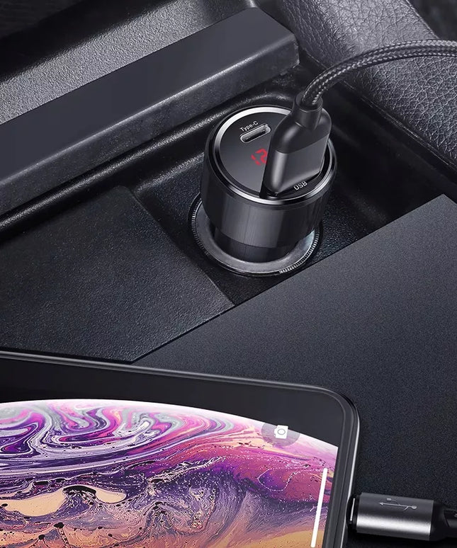 Baseus greitas automobilinis įkroviklis telefonui 45W PD 2x USB USB-C 5A QC