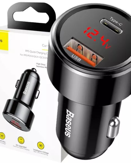 Baseus greitas automobilinis įkroviklis telefonui 45W PD 2x USB USB-C 5A QC