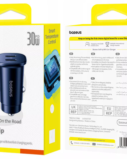 BASEUS spartusis automobilinis įkroviklis 2x USB-C PD 30W MAX
