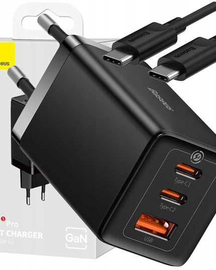 BASEUS Greitas Sieninis Įkroviklis 3 USB Prievadai 2x USB-C Maitinimo Adapteris 65W PD QC GaN