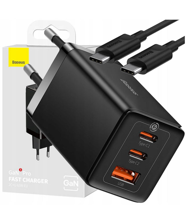 BASEUS Greitas Sieninis Įkroviklis 3 USB Prievadai 2x USB-C Maitinimo Adapteris 65W PD QC GaN