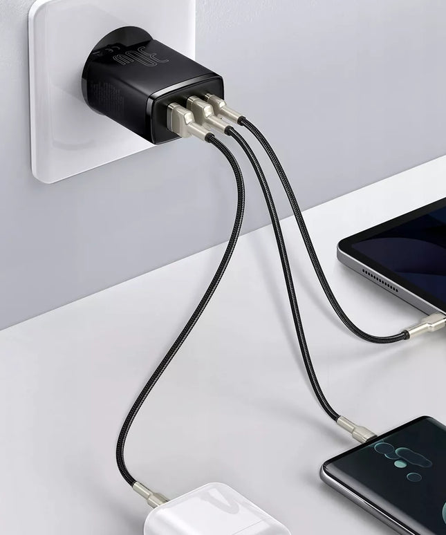 BASEUS greitasis sieninis įkroviklis telefonui 3x USB USB-C 30W PD QC 3.0 AFC