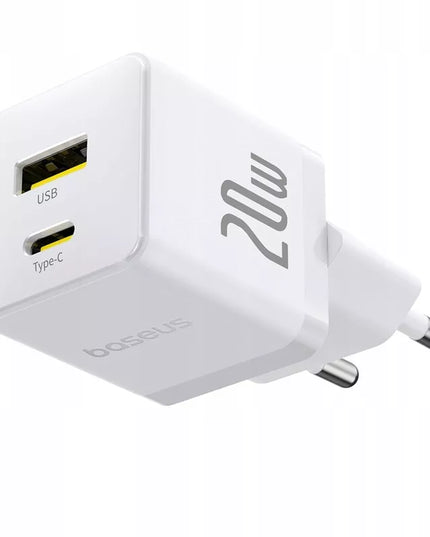 BASEUS greitas tinklo įkroviklis USB-C USB-A 20W PD, skirtas telefonui ir planšetei