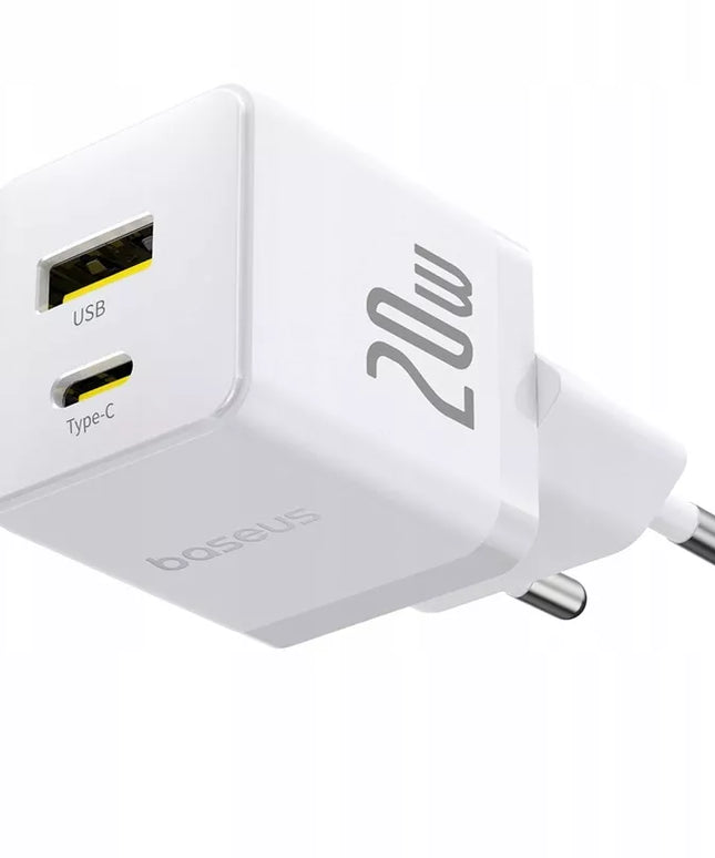 BASEUS greitas tinklo įkroviklis USB-C USB-A 20W PD, skirtas telefonui ir planšetei