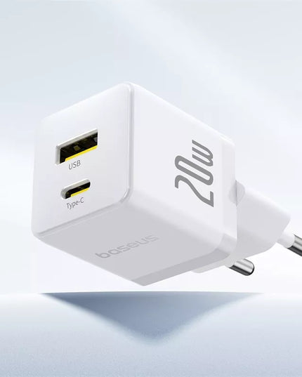 BASEUS greitas tinklo įkroviklis USB-C USB-A 20W PD, skirtas telefonui ir planšetei