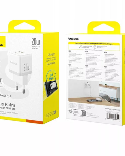 BASEUS greitas tinklo įkroviklis USB-C USB-A 20W PD, skirtas telefonui ir planšetei