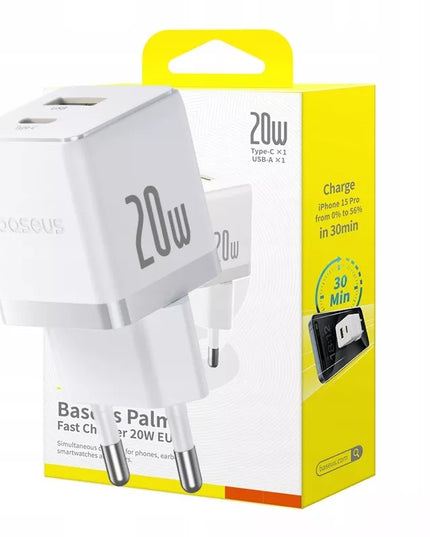 BASEUS greitas tinklo įkroviklis USB-C USB-A 20W PD, skirtas telefonui ir planšetei