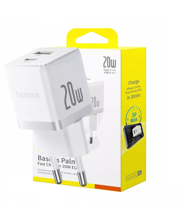BASEUS greitas tinklo įkroviklis USB-C USB-A 20W PD, skirtas telefonui ir planšetei