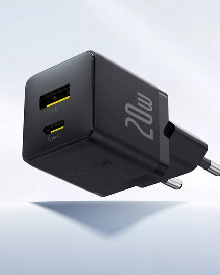 BASEUS greitasis sieninis įkroviklis USB-C USB-A 20W PD telefonui ir planšetiniam kompiuteriui