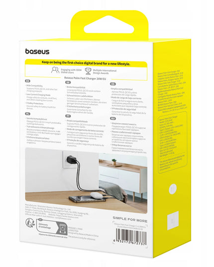 BASEUS Greitas Sieninis Įkroviklis USB-C USB-A 20W PD Telefonui, Planšetiniam Kompiuteriui