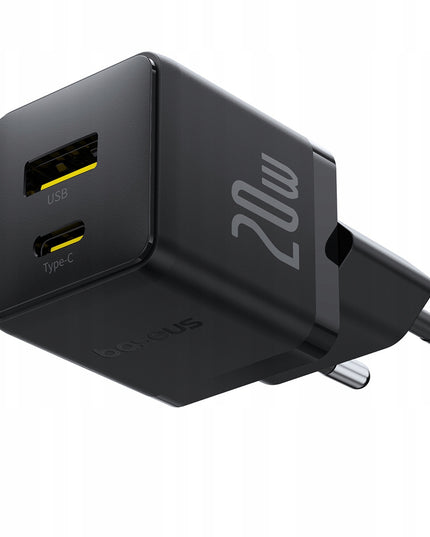 BASEUS Greitas Sieninis Įkroviklis USB-C USB-A 20W PD Telefonui, Planšetiniam Kompiuteriui