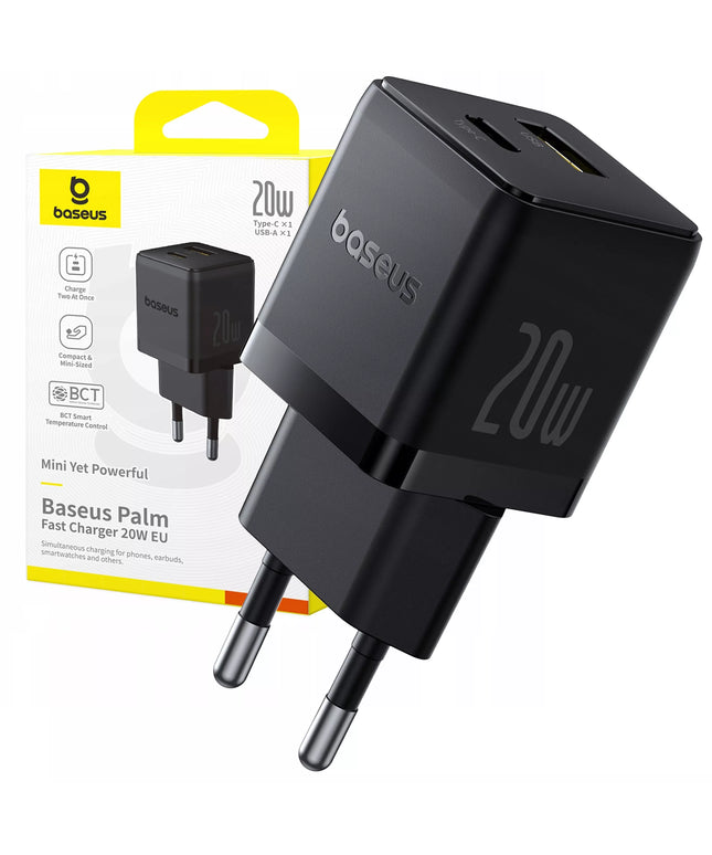 BASEUS Greitas Sieninis Įkroviklis USB-C USB-A 20W PD Telefonui, Planšetiniam Kompiuteriui
