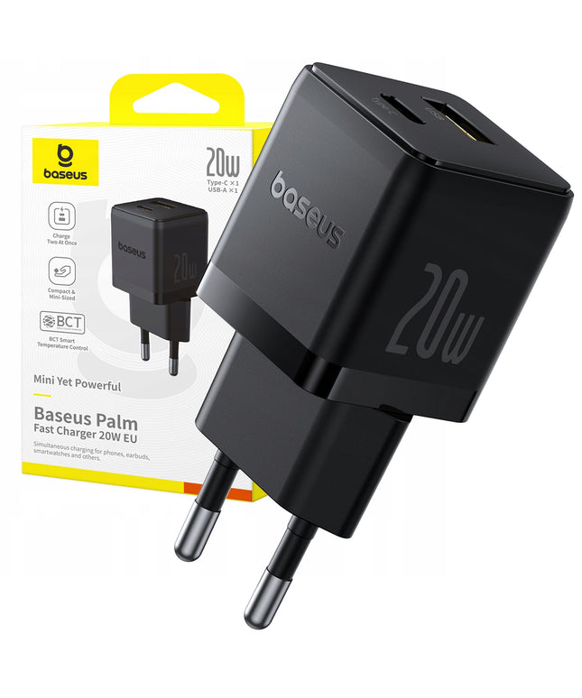 BASEUS Greitas Sieninis Įkroviklis USB-C USB-A 20W PD Telefonui, Planšetiniam Kompiuteriui