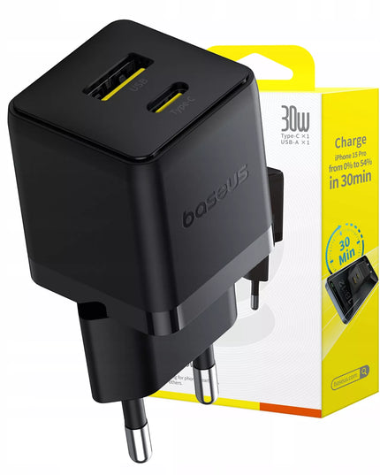 BASEUS greitas tinklo įkroviklis USB-C USB-A 30W PD telefonui ir planšetei
