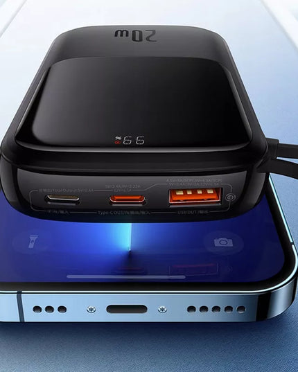 BASEUS spartusis išorinis akumuliatorius 10000mAh 20W su Lightning laidu, greitas ir saugus