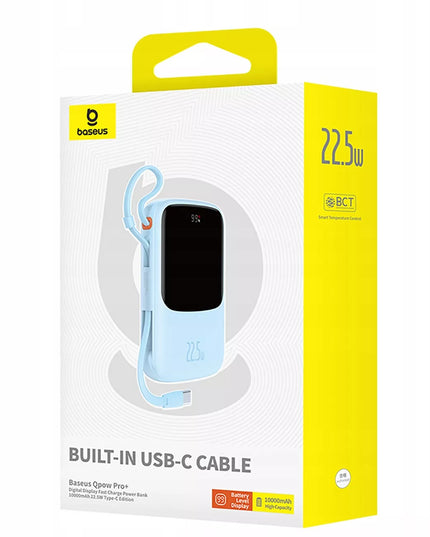 BASEUS Qpow Pro+ 22.5W 10000mAh sparčiosios įkrovos išorinė baterija su USB-C laidu