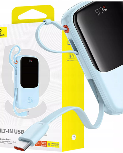 BASEUS Qpow Pro+ 22.5W 10000mAh sparčiosios įkrovos išorinė baterija su USB-C laidu
