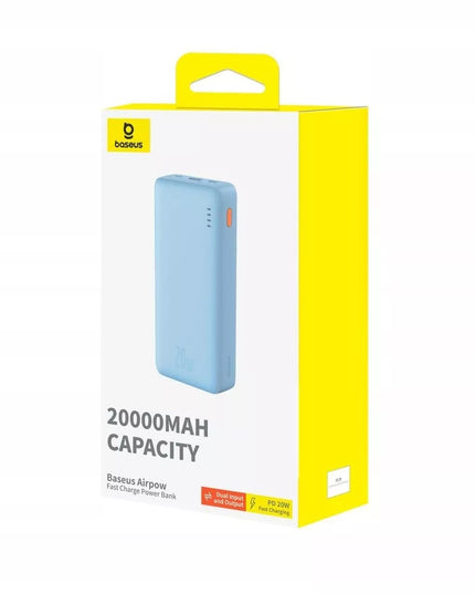 BASEUS greitasis 20000 mAh 20W USB USB-C išorinis akumuliatorius kelioninis saugus + laidas