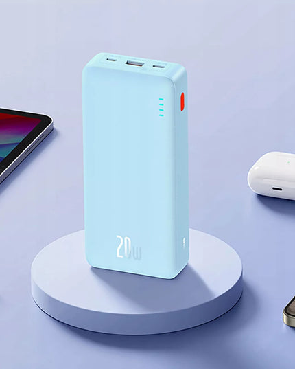 BASEUS greitasis 20000 mAh 20W USB USB-C išorinis akumuliatorius kelioninis saugus + laidas