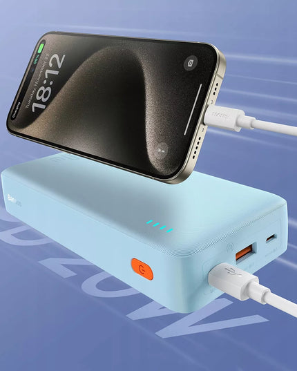 BASEUS greitasis 20000 mAh 20W USB USB-C išorinis akumuliatorius kelioninis saugus + laidas