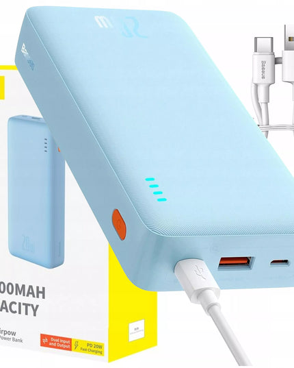 BASEUS greitasis 20000 mAh 20W USB USB-C išorinis akumuliatorius kelioninis saugus + laidas