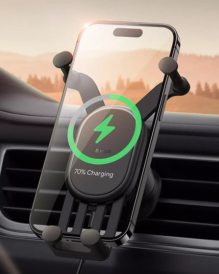 BASEUS Automobilinis belaidžio įkrovimo laikiklis QI 15W, skirtas ventiliacijos grotelėms
