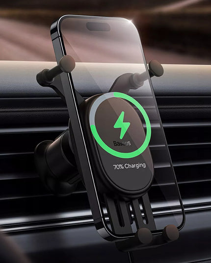 BASEUS Automobilinis belaidžio įkrovimo laikiklis QI 15W, skirtas ventiliacijos grotelėms