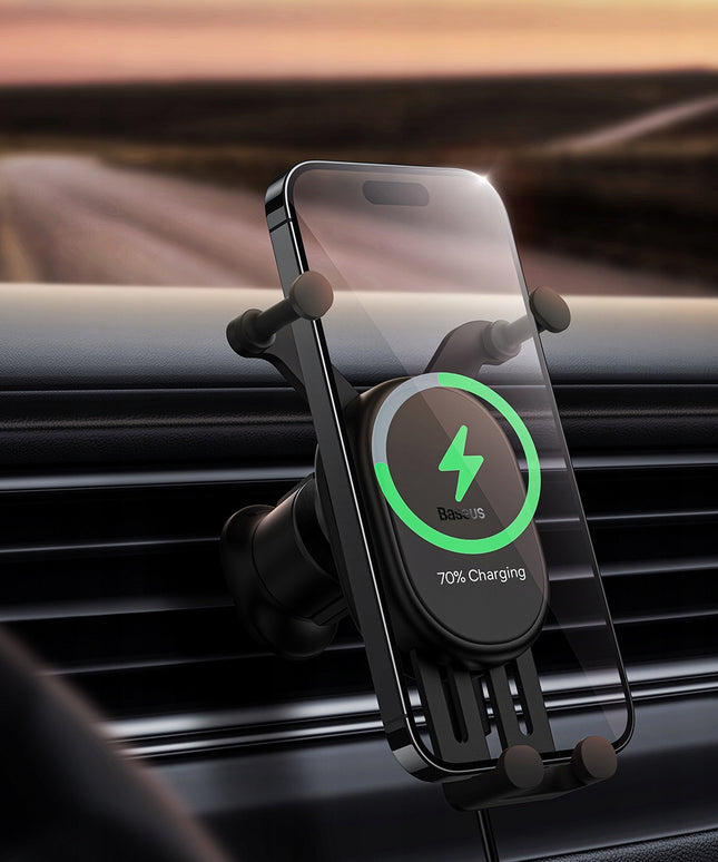 BASEUS Automobilinis belaidžio įkrovimo laikiklis QI 15W, skirtas ventiliacijos grotelėms