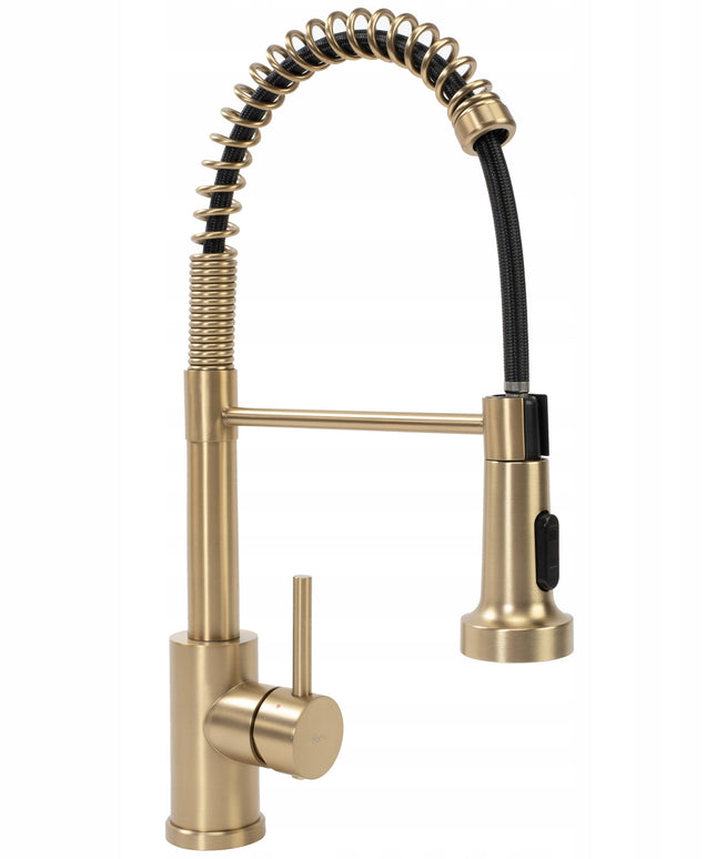 Virtuvės maišytuvas REA COLIN auksinis šlifuotas su ištraukiamu snapeliu