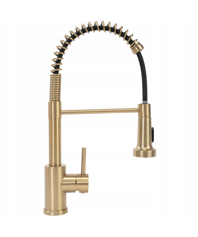 Virtuvės maišytuvas REA COLIN auksinis šlifuotas su ištraukiamu snapeliu