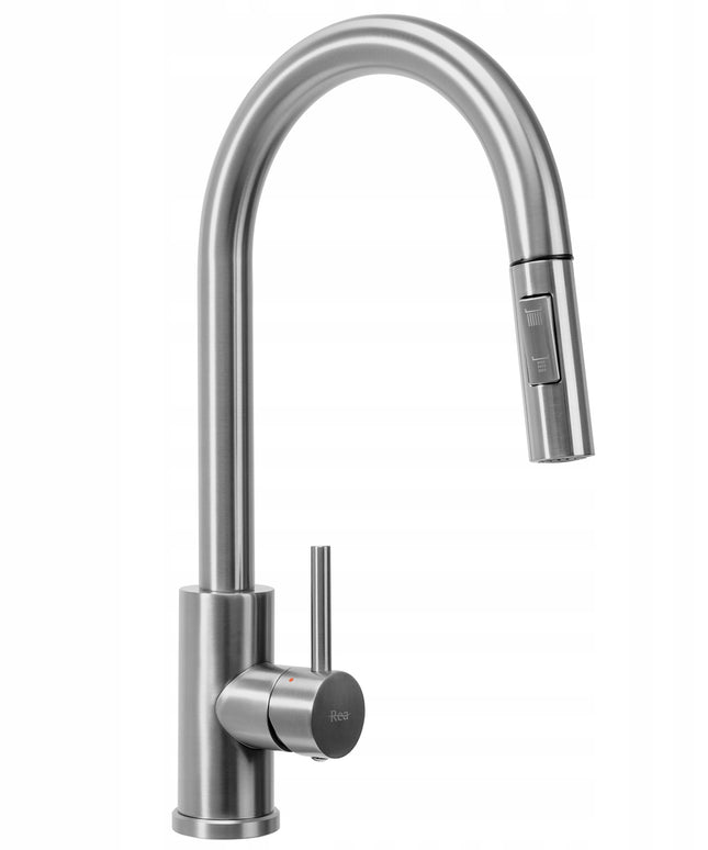 Virtuvės maišytuvas su ištraukiamu snapeliu REA FRESH, chromo, stacionarus, aukštas 39,5 cm