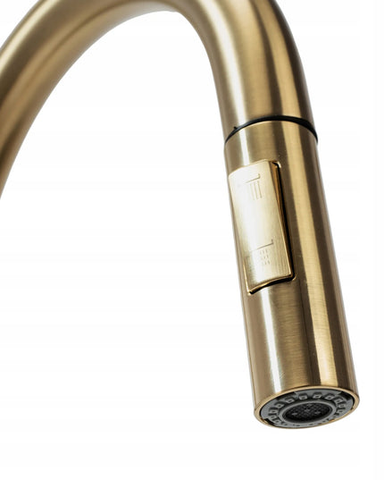 Auksinis virtuvinis maišytuvas REA FRESH GOLD su ištraukiamu snapeliu, aukštas 39,5 cm