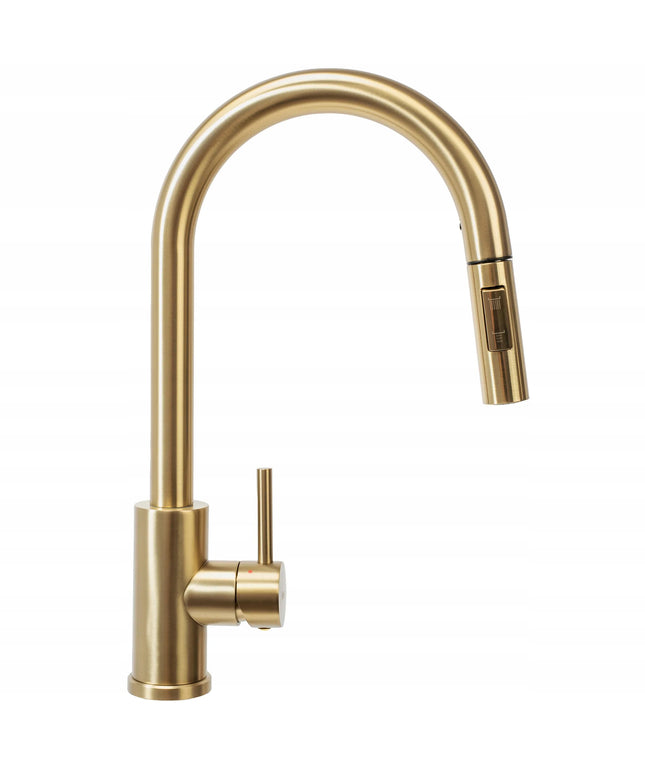 Auksinis virtuvinis maišytuvas REA FRESH GOLD su ištraukiamu snapeliu, aukštas 39,5 cm