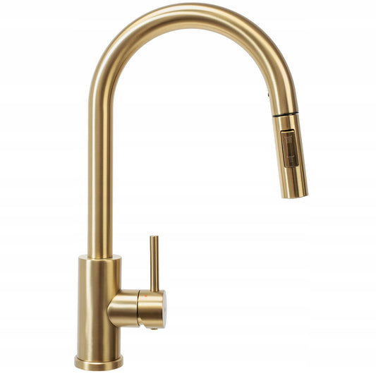 Auksinis virtuvinis maišytuvas REA FRESH GOLD su ištraukiamu snapeliu, aukštas 39,5 cm