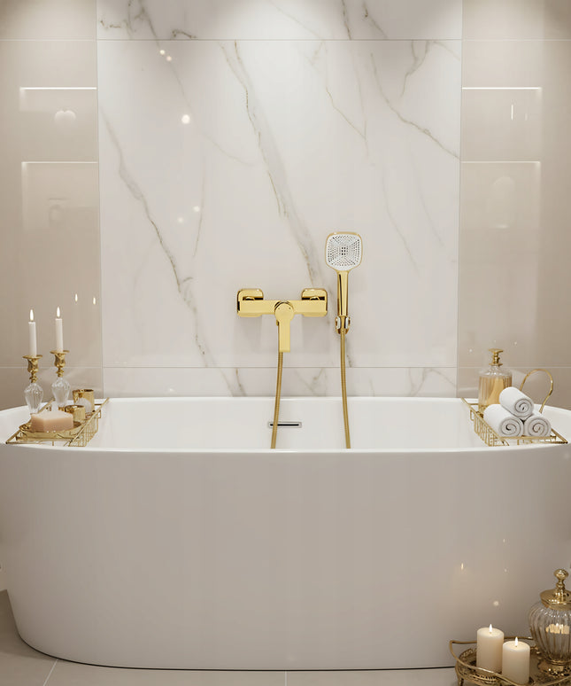 Auksinis sieninis dušo maišytuvas su galvute voniai, REA ARGUS GOLD