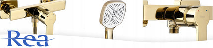 Auksinis sieninis dušo maišytuvas su galvute voniai, REA ARGUS GOLD