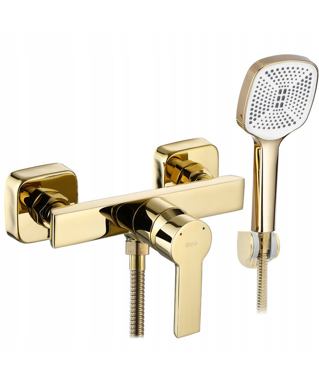 Auksinis sieninis dušo maišytuvas su galvute voniai, REA ARGUS GOLD