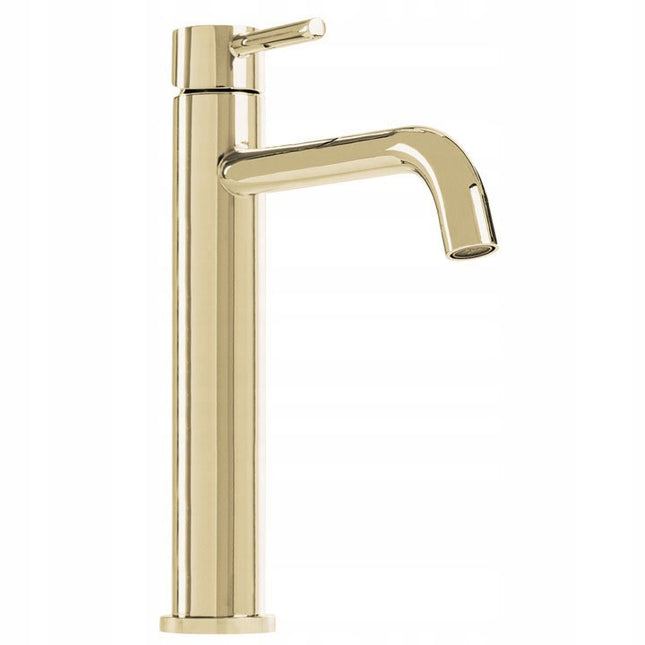 Aukštas praustuvo maišytuvas REA LUNGO, pastatomas ant stalviršio, auksinio blizgesio