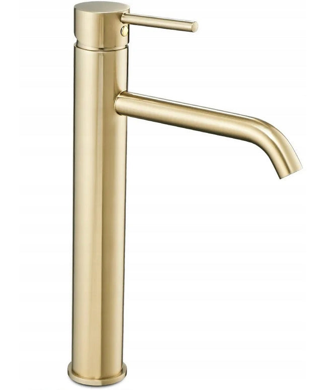 Aukštas praustuvo maišytuvas REA LUNGO, pastatomas ant stalviršio, auksinio blizgesio