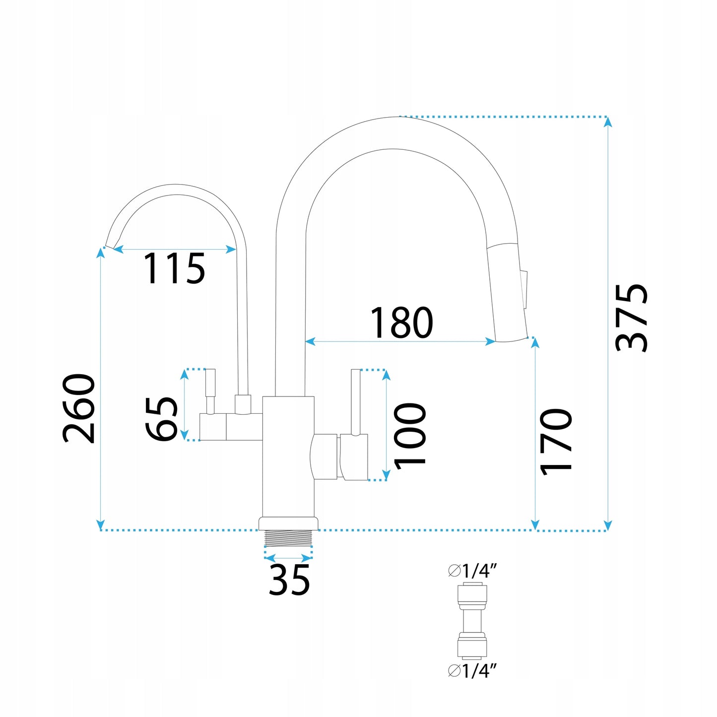 Maišytuvas virtuvinis REA ECO FRESH su dviem čiaupais juodas su ištraukiama maišytuvo galvute