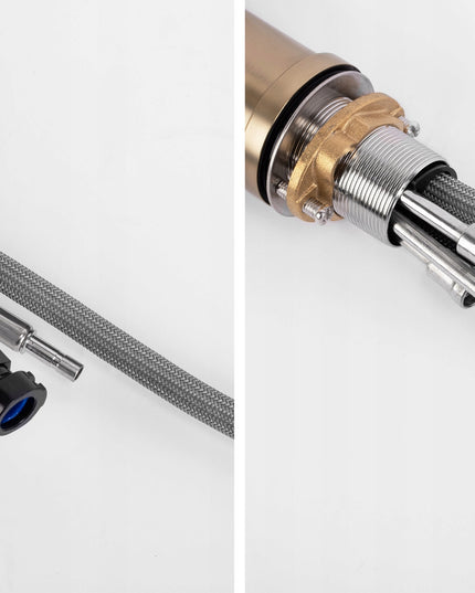 Auksinis virtuvės maišytuvas REA ECO FRESH su vandens filtru, dviejų čiaupų, matinė apdaila